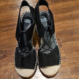 Eileen Fisher Black Espadrille Flats with Jute Sole